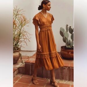 Bohme Terracotta Midi Dress with Ruffles Size XL